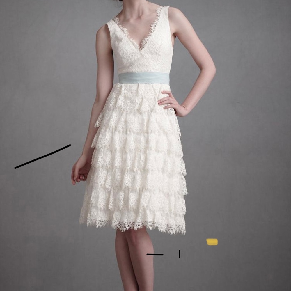 BHLDN lace tea length wedding dress